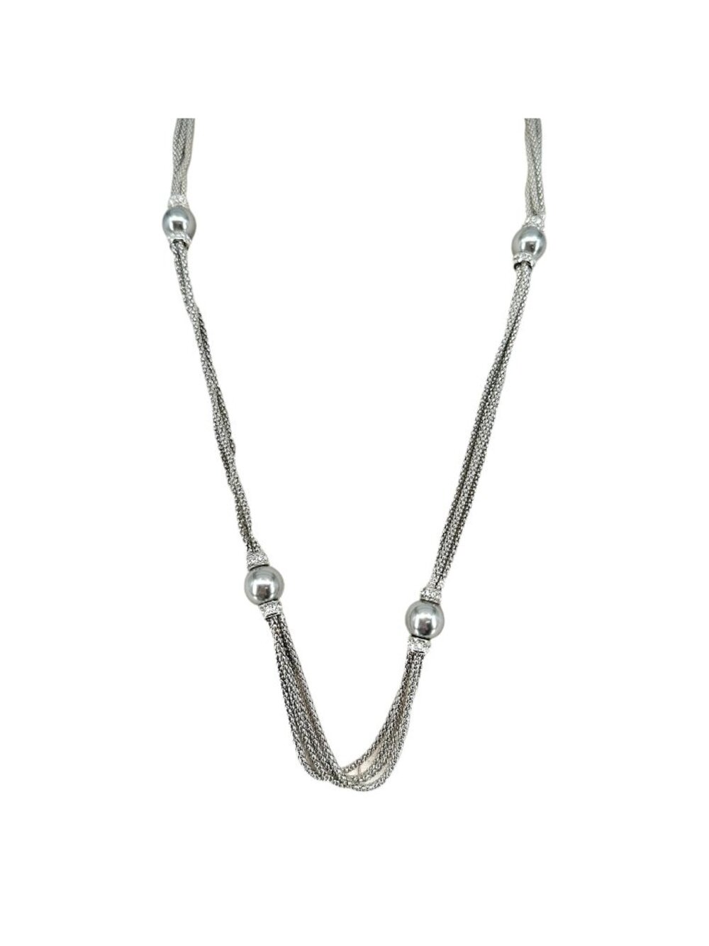 Premier Designs Multi Strand Silvertone Necklace Faux Gray Pearls Rhinestones
